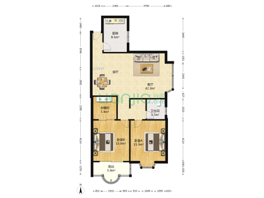 绿缘公寓 2室1厅1卫 117平方