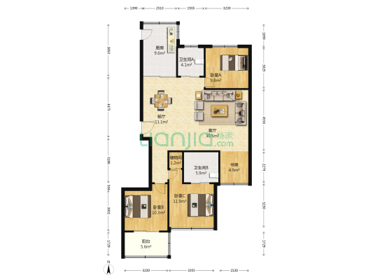 金鼎花苑 4室2厅2卫 142平方