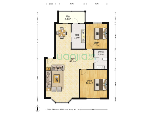 威尼斯花园东院 2室1厅1卫 125平方