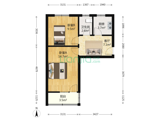 南阳路138号院 2室1厅1卫 47平方