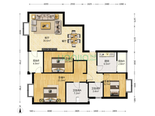 新亚洲体育城星泽园 3室1厅2卫 124平方