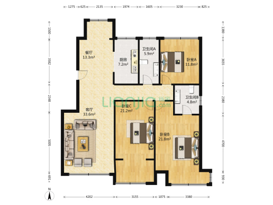 中信城枫丹白露一期 3室2厅2卫 153平方