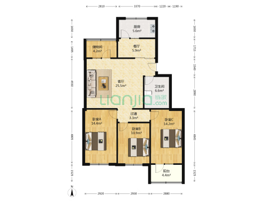 天宝华苑 3室2厅1卫 122平方