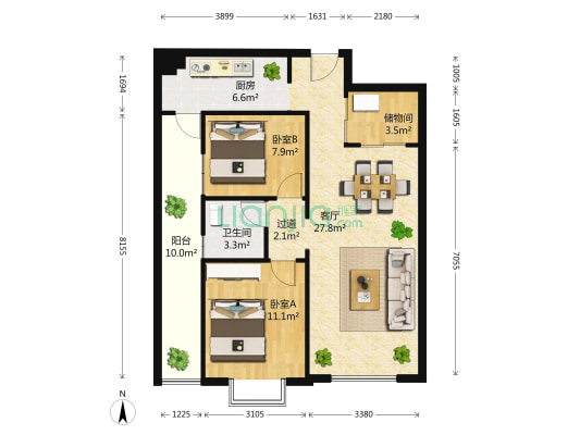 保利六合 2室1厅1卫 81平方
