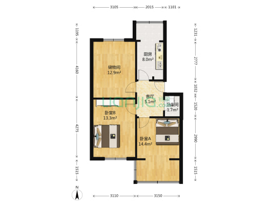 青羊上街208号 2室1厅1卫 64平方