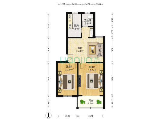 凤凰花园城金陵园 2室1厅1卫 64平方