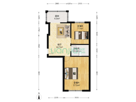党校楼 2室1厅1卫 68平方