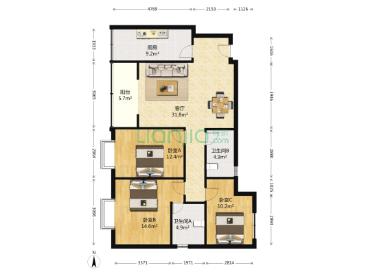 一城龙洲 3室1厅2卫 114平方