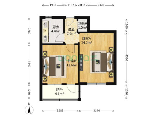 斜马路 2室0厅1卫 47平方
