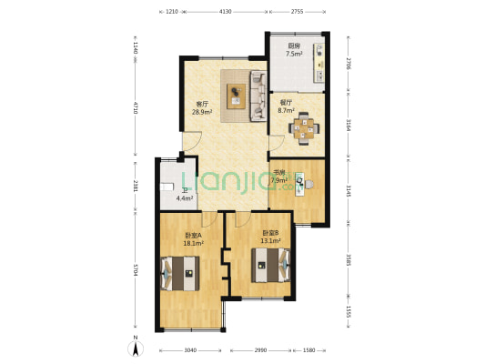 鸿顺家园 3室2厅1卫 103平方