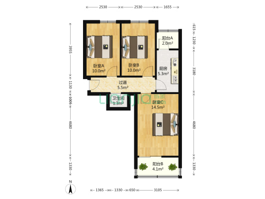 经八路14-1号 3室0厅1卫 67平方