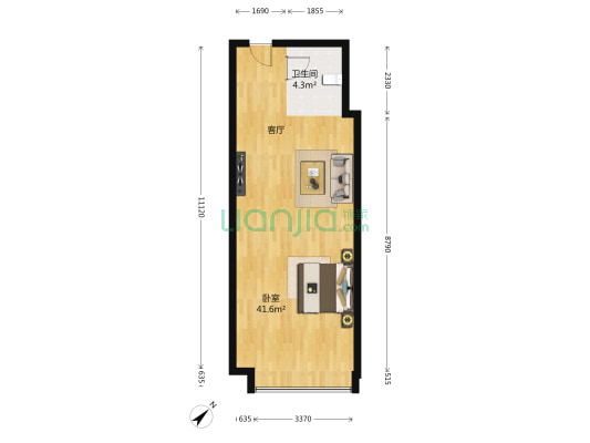 敏捷上城商务中心 1室0厅1卫 59平方