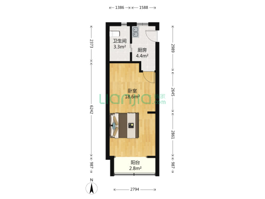 塘桥小区 1室0厅1卫 35平方