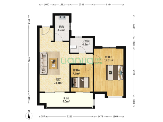 保利罗兰春天 2室1厅1卫 86平方