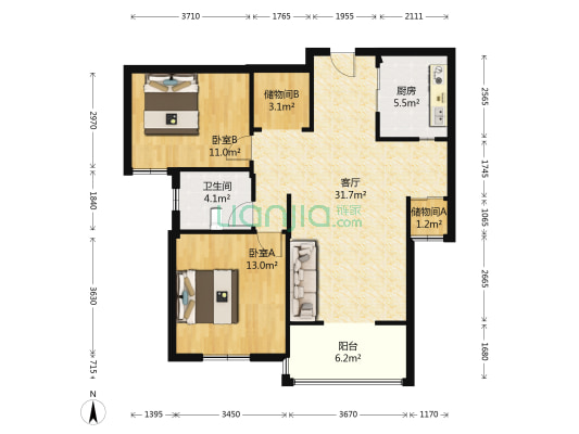 沁园首府 2室1厅1卫 95平方