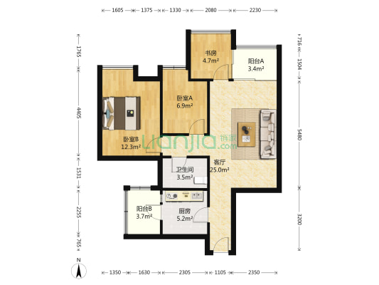 时代天朗花园 3室1厅1卫 83平方