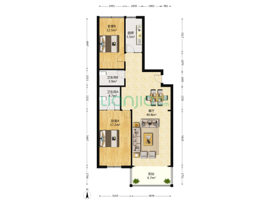华阳大厦住宅小区 2室1厅2卫 124平方