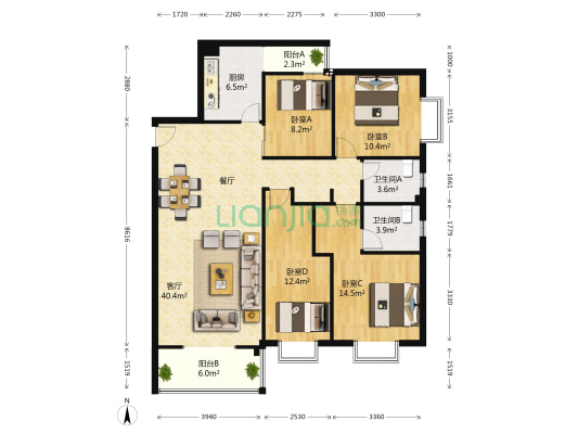润城二区 4室1厅2卫 140平方