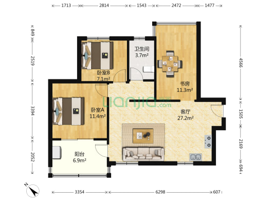 F、雅园 3室1厅1卫 84平方
