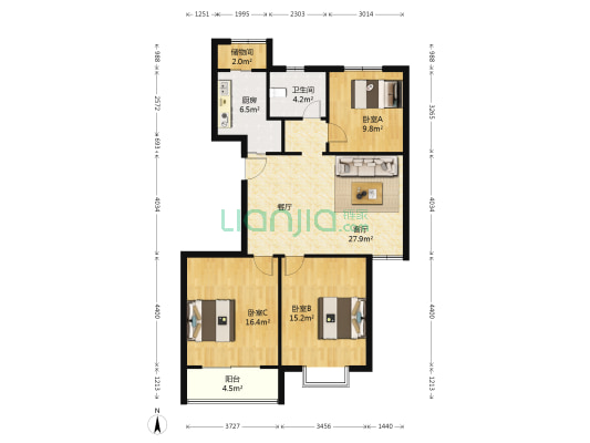 亚都天元居 3室1厅1卫 112平方