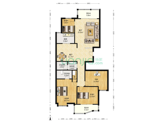 日月星城 4室2厅3卫 159平方