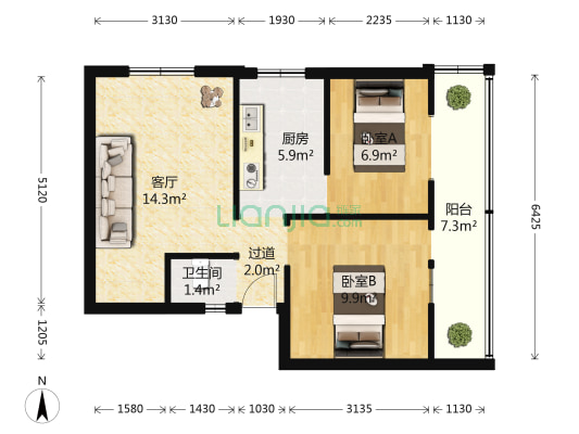 云南机床厂宿舍 2室1厅1卫 50平方