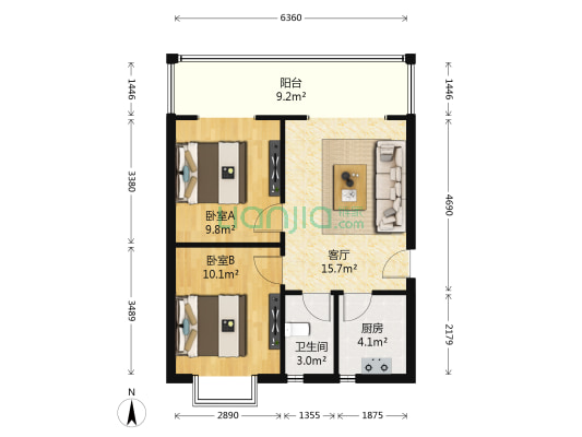 白鹿花园 2室1厅1卫 72平方