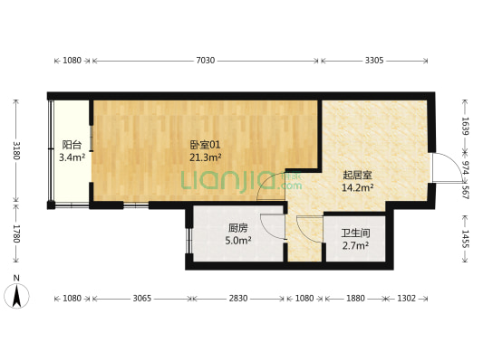 紫金庄园 1室1厅1卫 64平方
