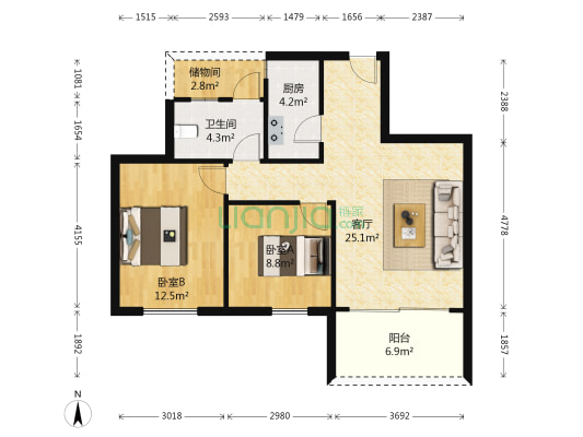 康格斯花园凤凰苑 2室1厅1卫 78平方