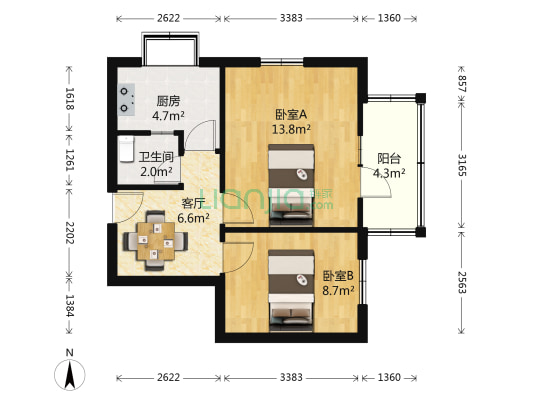 泰安胡同 2室1厅1卫 47平方