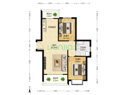 新希望乐城 2室1厅1卫 89平方