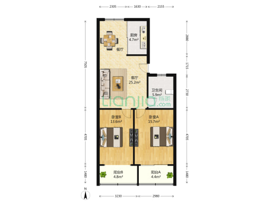 汉中门大街 2室1厅1卫 98平方