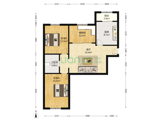 商城花园 2室1厅1卫 72平方