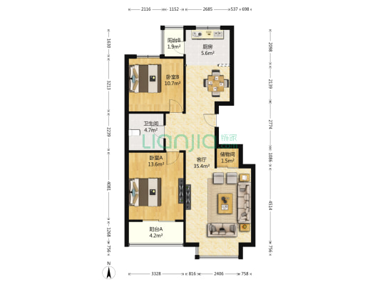 俊景苑 2室1厅1卫 108平方