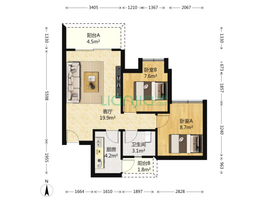 东方苑 2室1厅1卫 66平方