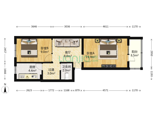 体育馆西路2号院 2室1厅1卫 60平方
