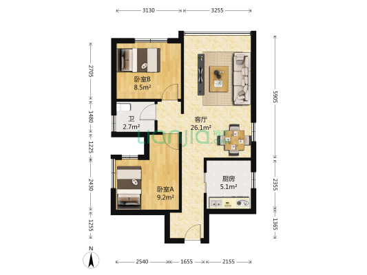 天河广场 2室1厅1卫 81平方