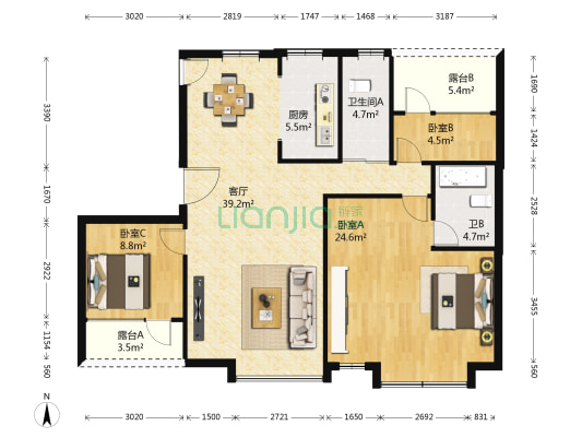 益田枫露三期 3室1厅2卫 139平方