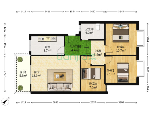 四季花语二期 3室1厅1卫 83平方