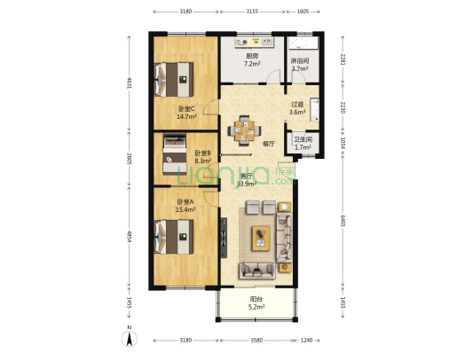康泰西路8号院 3室1厅2卫 118平方