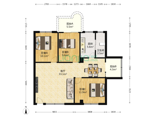 上渡路电信宿舍 3室1厅1卫 113平方