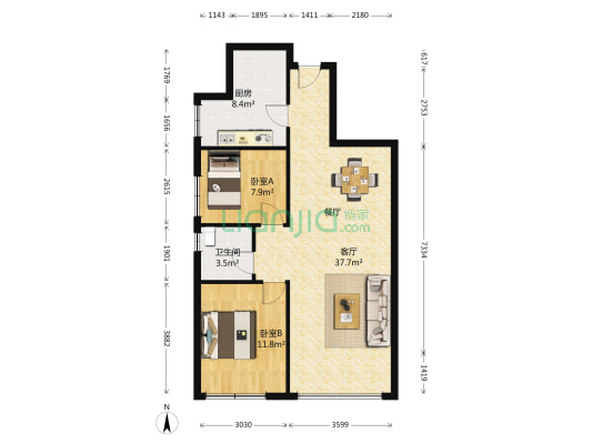 千林郡 2室1厅1卫 84平方