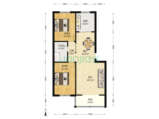 慧博小城 2室2厅1卫 85平方