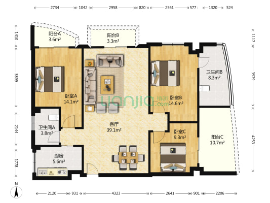 富宇大厦 3室1厅2卫 143平方