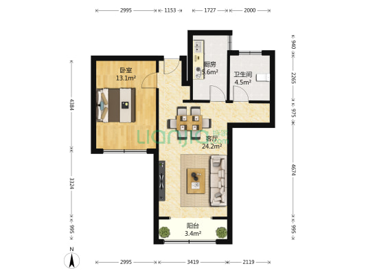 万科城三期 1室1厅1卫 72平方