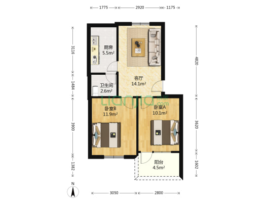 制革宿舍 2室1厅1卫 67平方