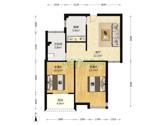 楠悦嘉园 2室1厅1卫 76平方
