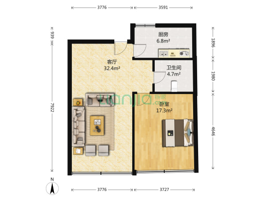 银河星公寓 1室1厅1卫 76平方