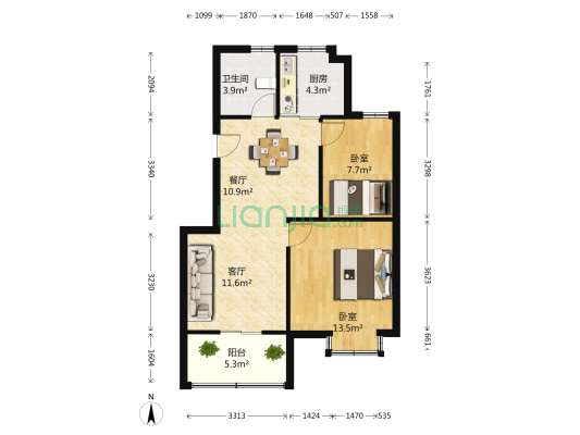 天裕家园 2室2厅1卫 77平方
