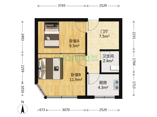 胜利路（莲花白云商圈） 2室0厅1卫 44平方